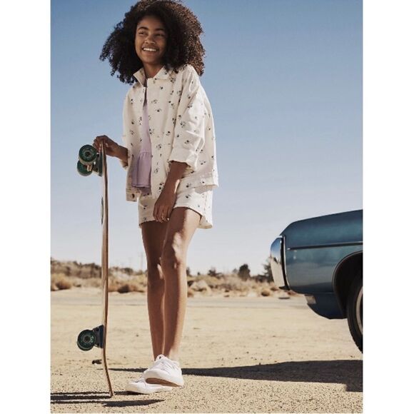 Girls Floral Print Snap Down Barn Jacket Shirt Top Size M 7/8 - Picture 5 of 7